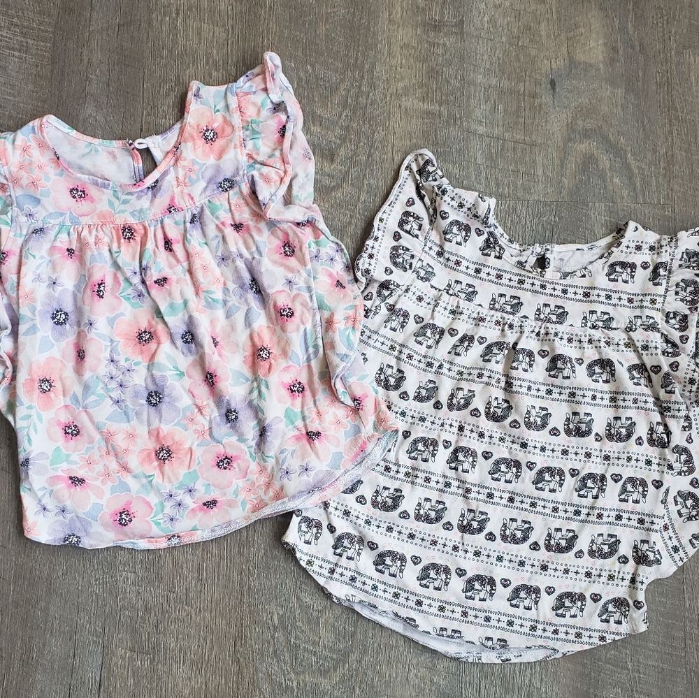 Garanimals floral & elephant flutter sleeve tees
